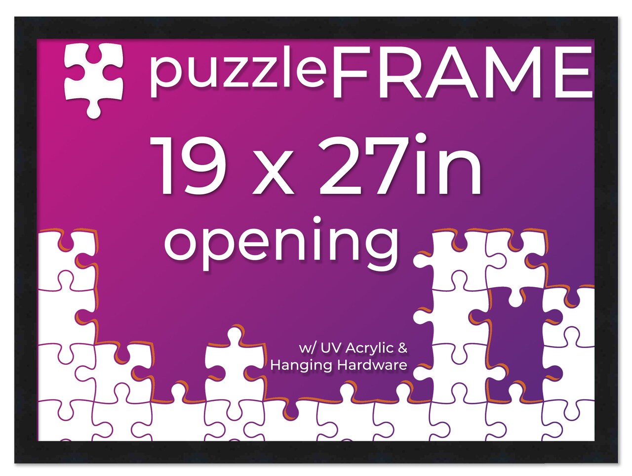 19x27 Jigsaw Puzzle Frame Kit - Kit Includes Puzzle Glue Sheets, Black Wood Puzzle Frame, UV Acrylic, Backing,, Hanging Hardware